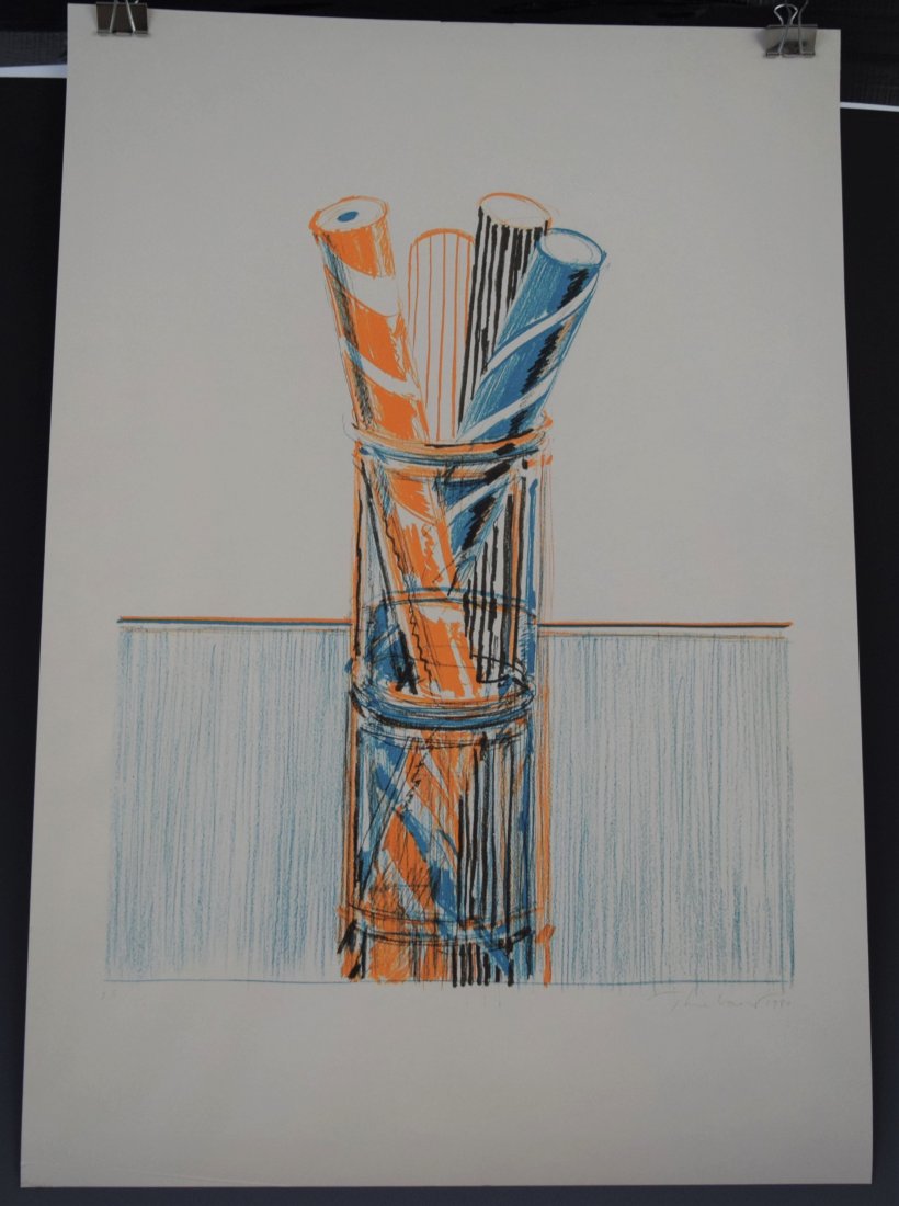 After Wayne Thiebaud, Glassed Candy (Print): AFTER WAYNE THIEBAUD (B. 1920) Glassed Candy Print in colors 29" x 19 1/2" Signed, dated, numbered 26/50 lower side in plate