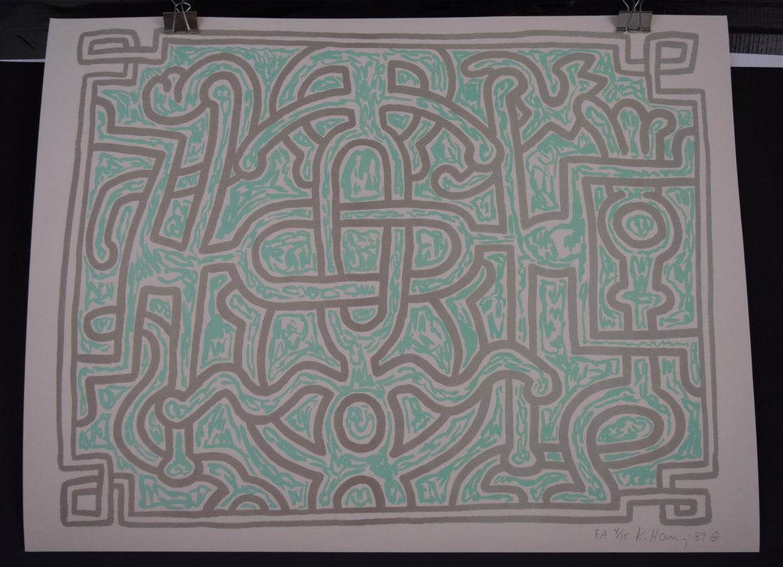 After Keith Haring, Chocolate Buddha (Print): AFTER KEITH HARING (1958-1990) Chocolate Buddha Print in colors 19 7/8" x 26" Signed, numbered, dated in plate