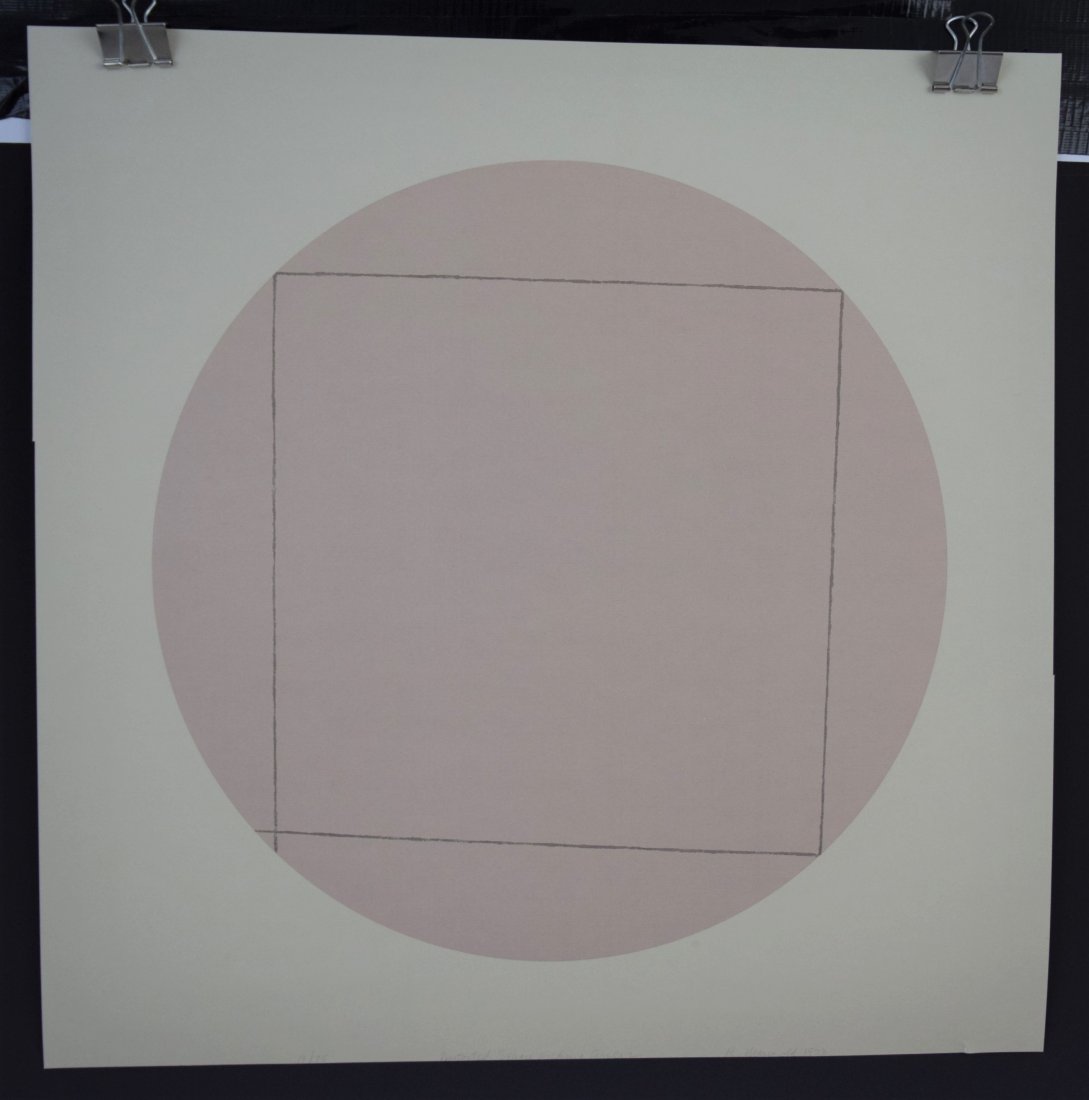 After Robert Mangold, Distorted Square within a Circle: AFTER ROBERT MANGOLD (B. 1937) Distorted Square within a Circle 2 Print in colors 19 3/4" x 19 3/4"