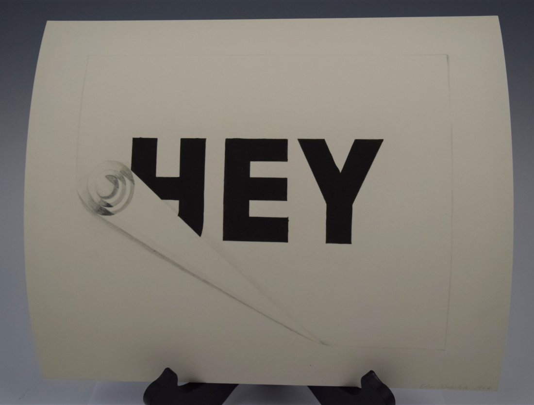 After Ed Ruscha, HEY (Print): AFTER ED RUSCHA HEY Print in colors 10 1/2" x 12 1/2" Signed, dated lower right side in plate