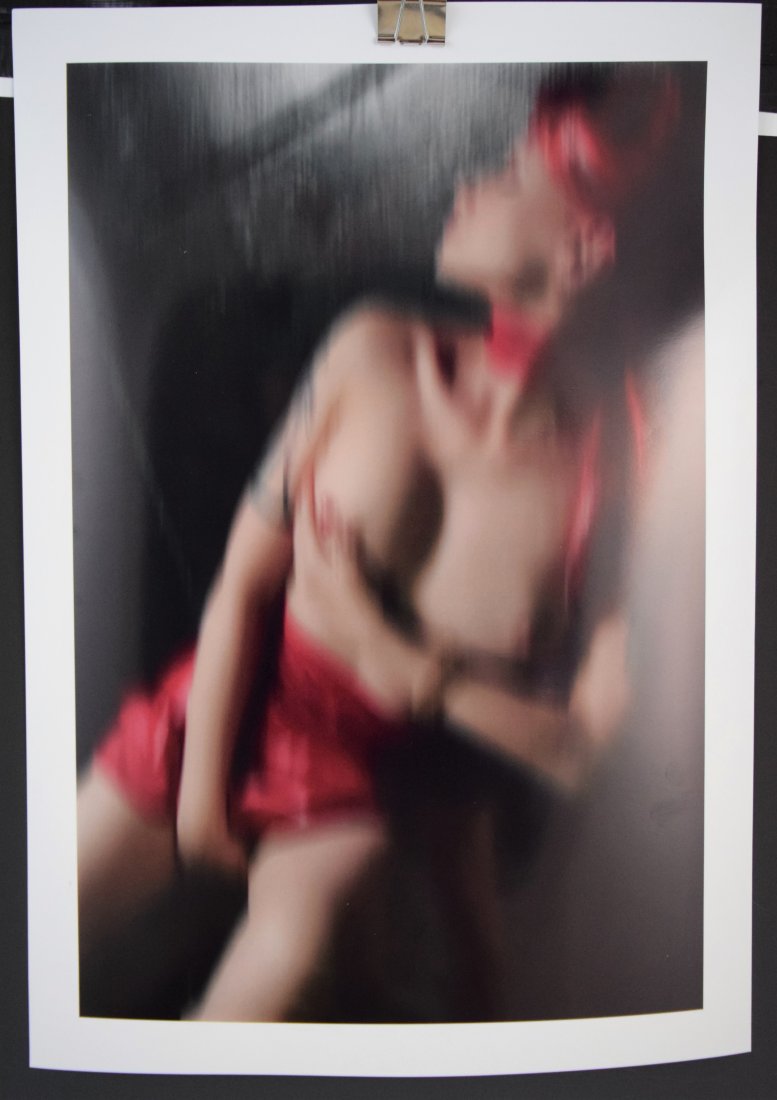 After Thomas Ruff, Photograph (Woman in Red Nude): AFTER THOMAS RUFF (B. 1958) Untitled (Woman in Red) Photograph in colors 20" x 14"