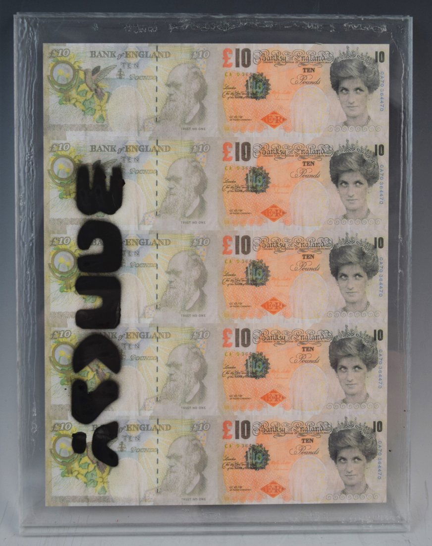 Banksy - Spray Paint Graffiti Tenner Note Sheet (1 of 3)