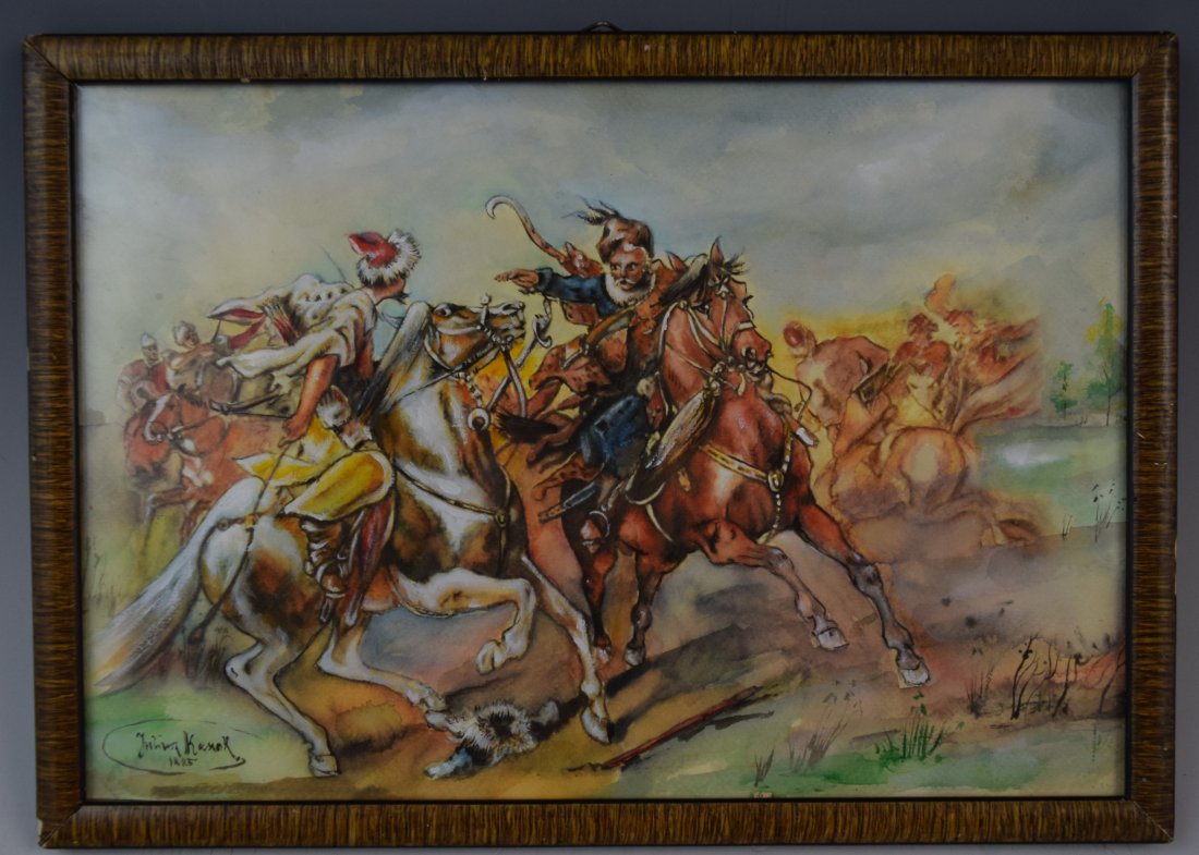 Juliusz Kossak - Watercolor (Two Fighters on Horseback) (1 of 2)