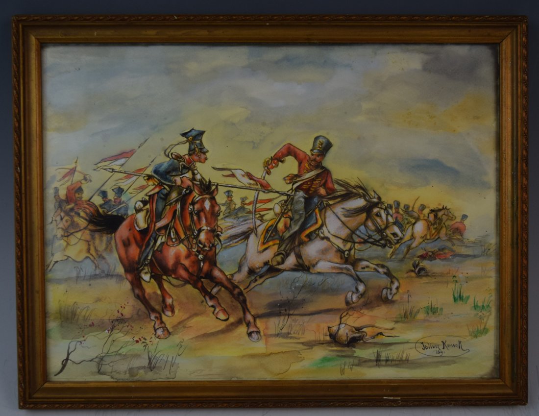 Juliusz Kossak - Watercolor (Two Fighters on Horseback) (1 of 2)