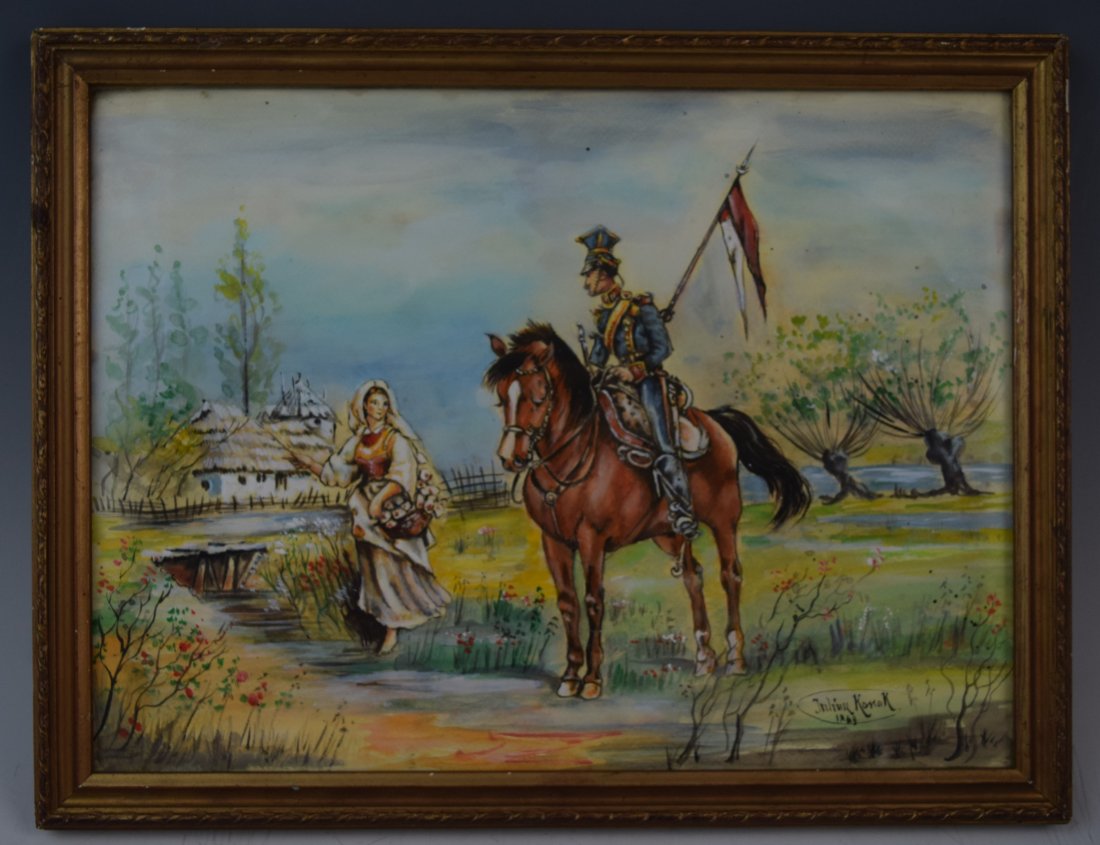 Juliusz Kossak - Watercolor (Man on Horseback & Woman) (1 of 2)