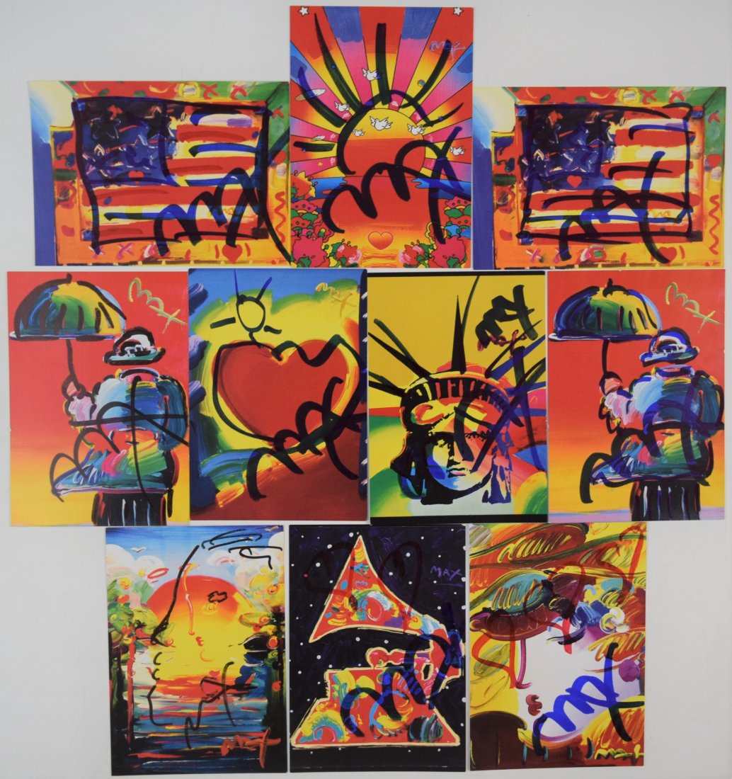 Lot of 10 Peter Max Postcards (Signed w/sketches) (1 of 11)