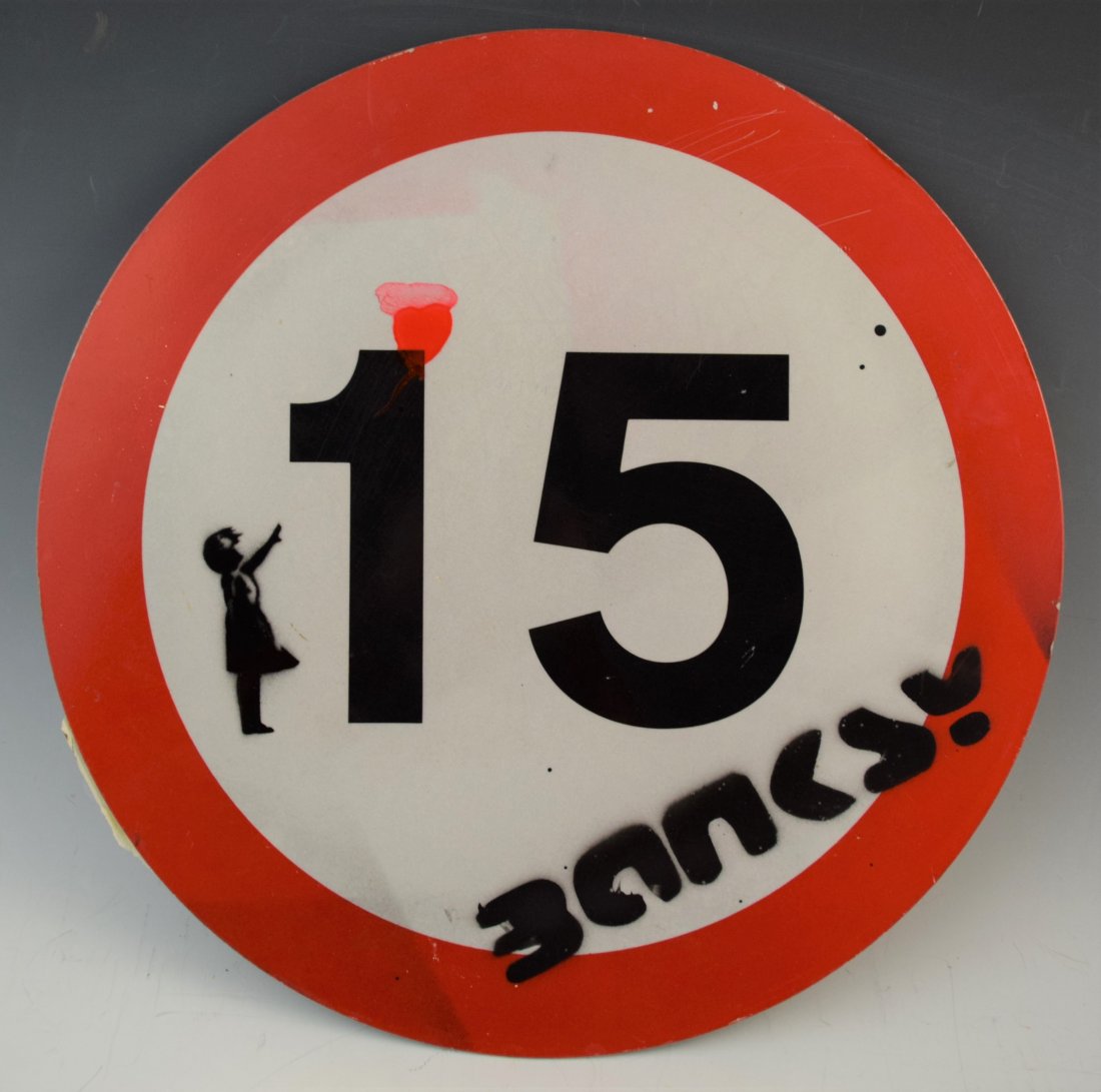 Banksy - Spray Paint Graffiti Speed Limit Sign (1 of 4)