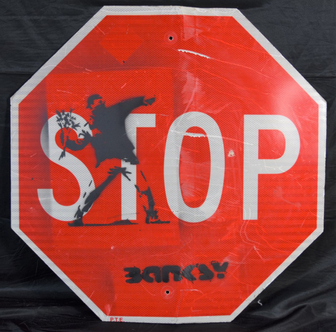 Banksy - Spray Paint Graffiti Stop Sign Flower Thrower (1 of 3)