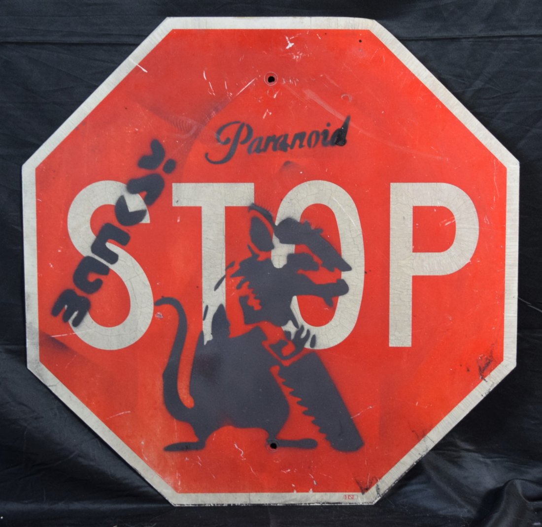 Banksy - Spray Paint Graffiti Speed Limit Chainsaw Rat (1 of 2)