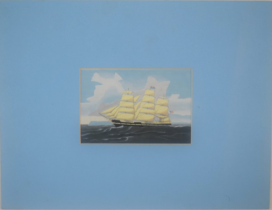 American School - Oil on Paper (Ship): AMERICAN SCHOOL (20TH CENTURY) Ship Oil on paper 6" x 4" Unsigned