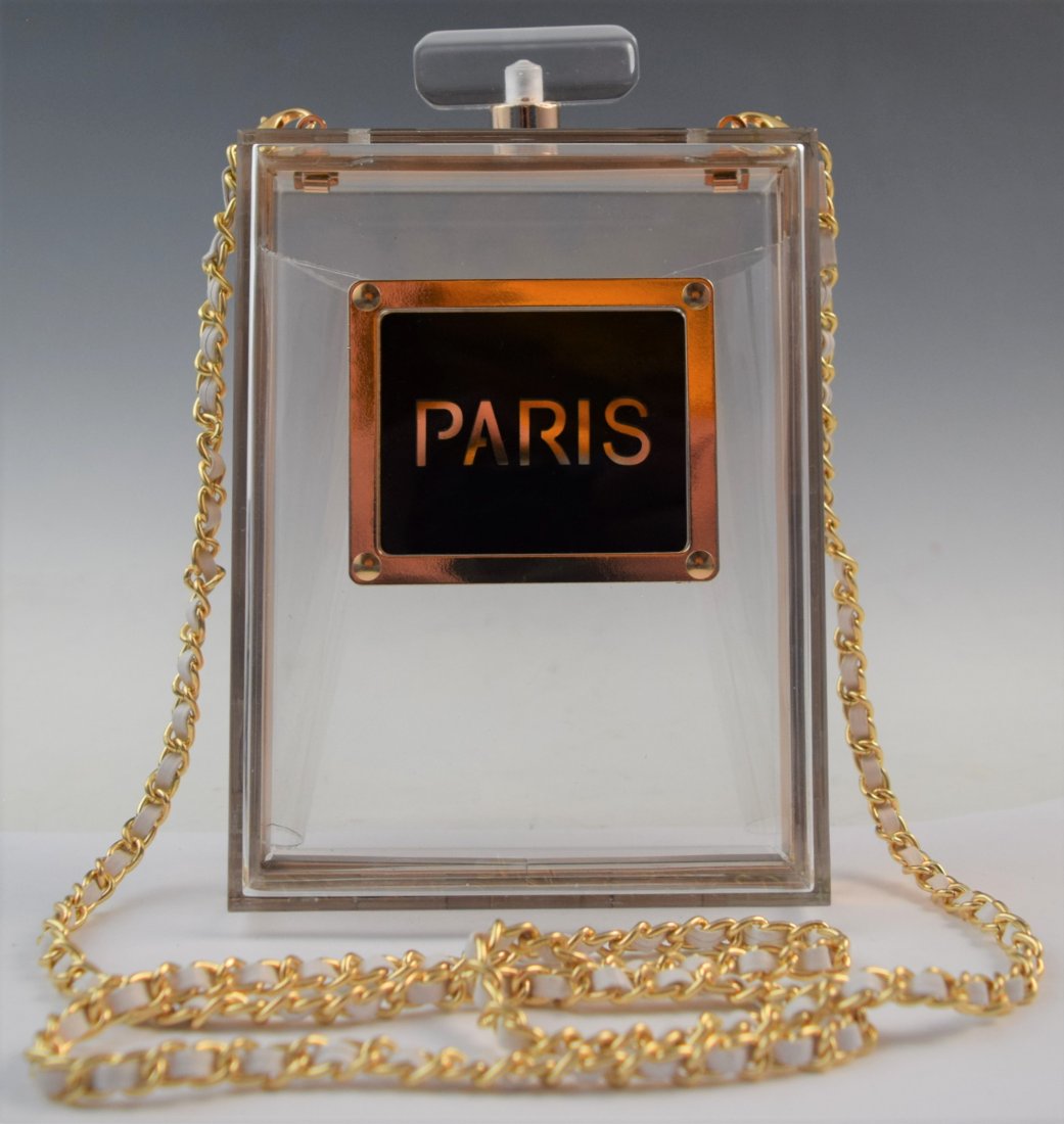 Paris France Large Perfume Bottle Plexiglas Handbag (1 of 4)
