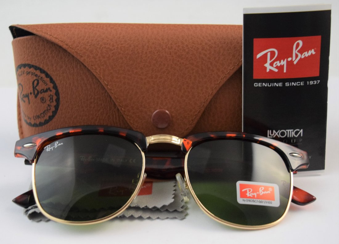 Ray-Ban Clubmaster Leopard Sunglasses (Brand New): RAY-BAN Clubmaster classic acetate square leopard sunglasses with green lenses and case
