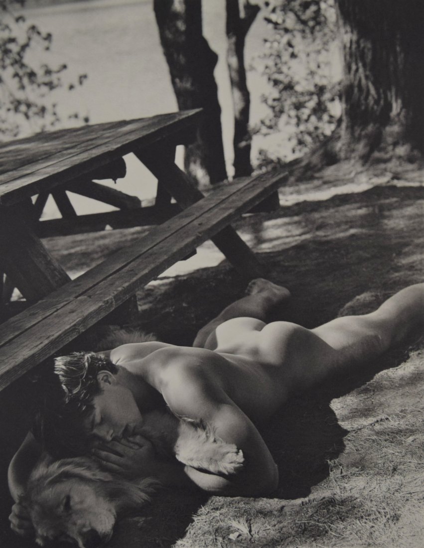 Bruce Weber - Claes and Little Bear at the Campgroud: BRUCE WEBER (b. 1946) Claes and Little Bear at the Campground on Bear Pond, Adirondack Park, 1990 Sheet-fed gravure c. 1990 Printed in United States of America 9 3/8" x 7 1/4"