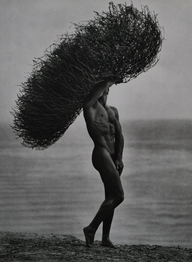 Herb Ritts - Male Nude With Tumbleweed, Paradise Cove: HERB RITTS (1952-2002) Male Nude With Tumbleweed, Paradise Cove Sheet fed gravure C. 1988 Printed in Japan 14" x 11"