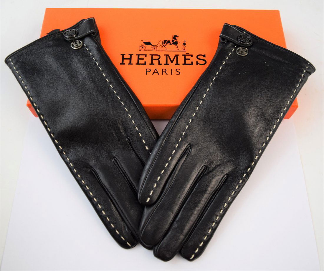 Hermes Black Leather Gloves (w/box) (1 of 4)