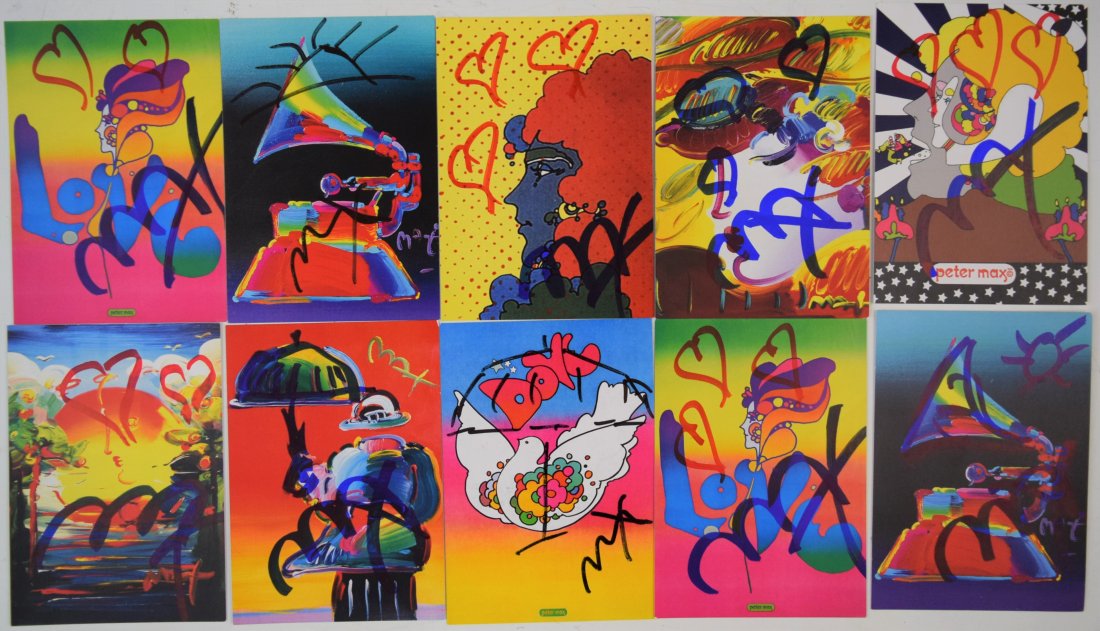 Peter Max - Grouping of 19 Postcards w/signed drawings (1 of 6)