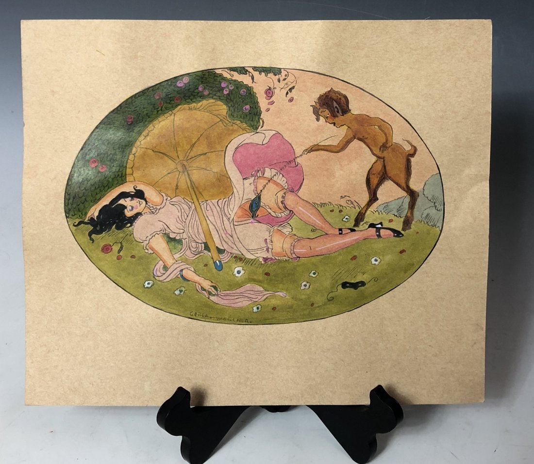 Gerda Wegener - Watercolor (Two Women): GERDA WEGENER (1886-1940) Two Women Watercolor and ink on paper illustration 13" x 10 3/4" Signed lower side Private collection; Galerie Mathias Fels & Co with stamp to verso