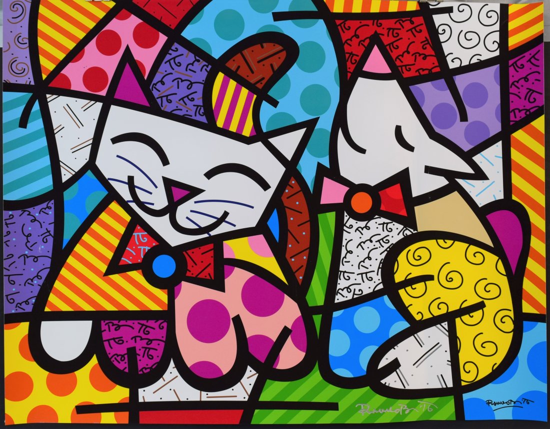 Romero Britto - Cat and Dog (Signed Poster) (1 of 1)