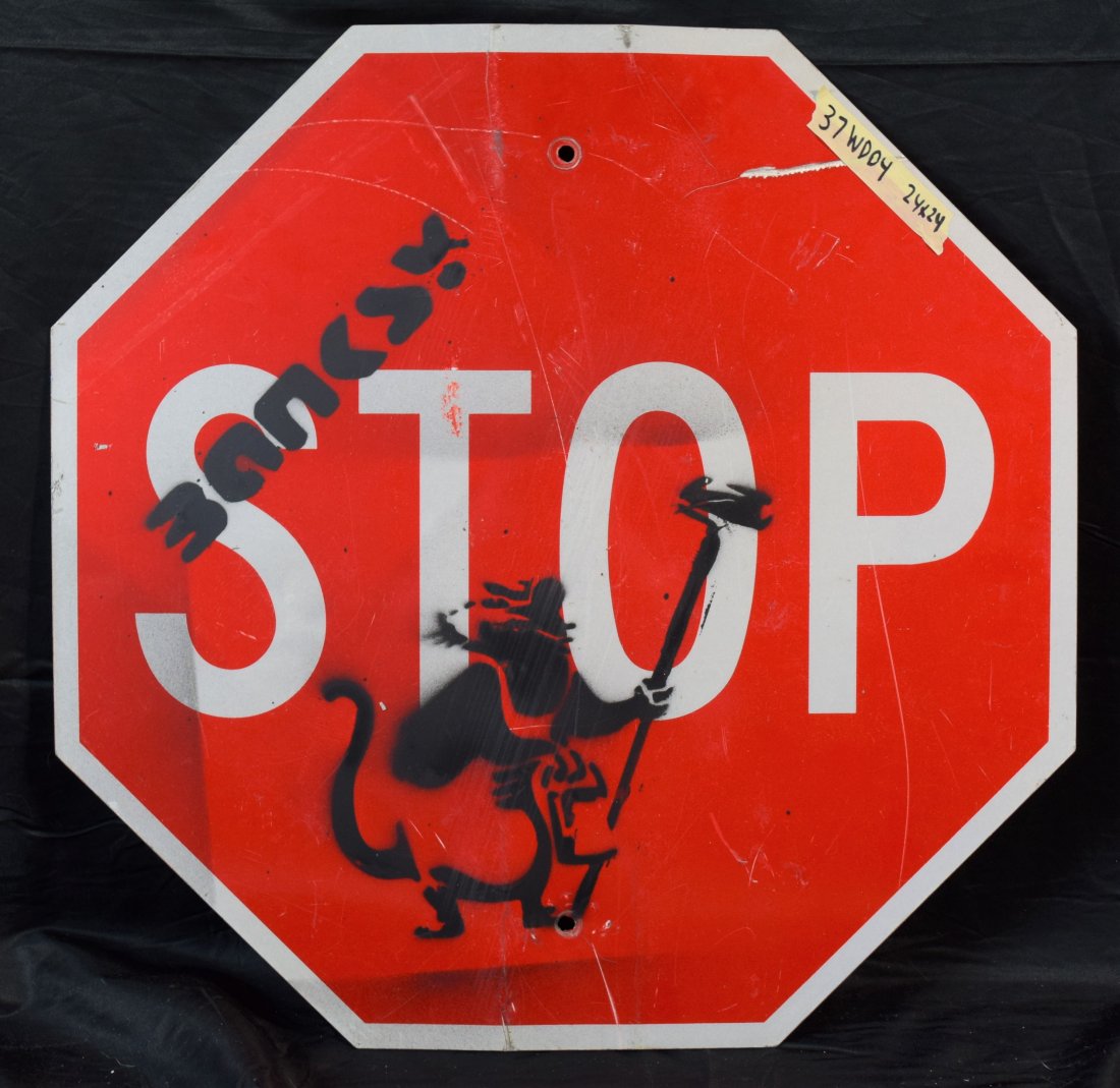 Banksy - Spray Paint Graffiti Sign (Rat) (1 of 2)