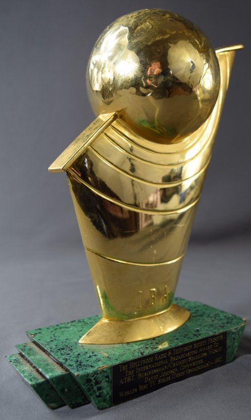 Hollywood Radio & Television Broadcasting (Award): AMERICAN (20TH CENTURY) Bronze, metal Award to David Johnson, Copywriter - World's Best TV Series (Three Comercials), 1992 10" x 7"