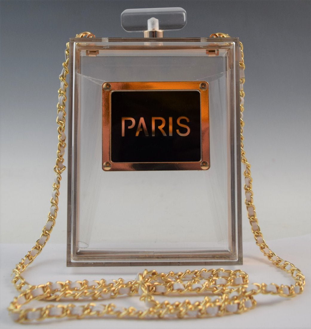 Paris France Large Perfume Bottle Plexiglas Handbag (1 of 4)