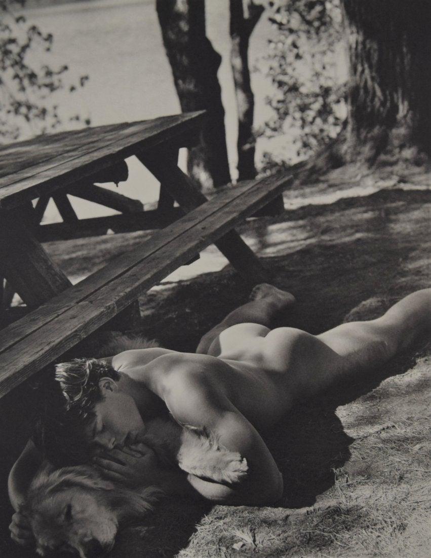 Bruce Weber - Claes and Little Bear at the Campgroud: BRUCE WEBER (b. 1946) Claes and Little Bear at the Campground on Bear Pond, Adirondack Park, 1990 Sheet-fed gravure c. 1990 Printed in United States of America 9 3/8" x 7 1/4"