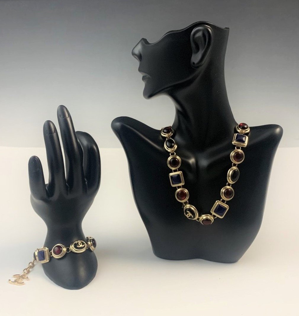 Authentic Chanel Necklace & Bracelet Gold, Blue, Black (1 of 13)