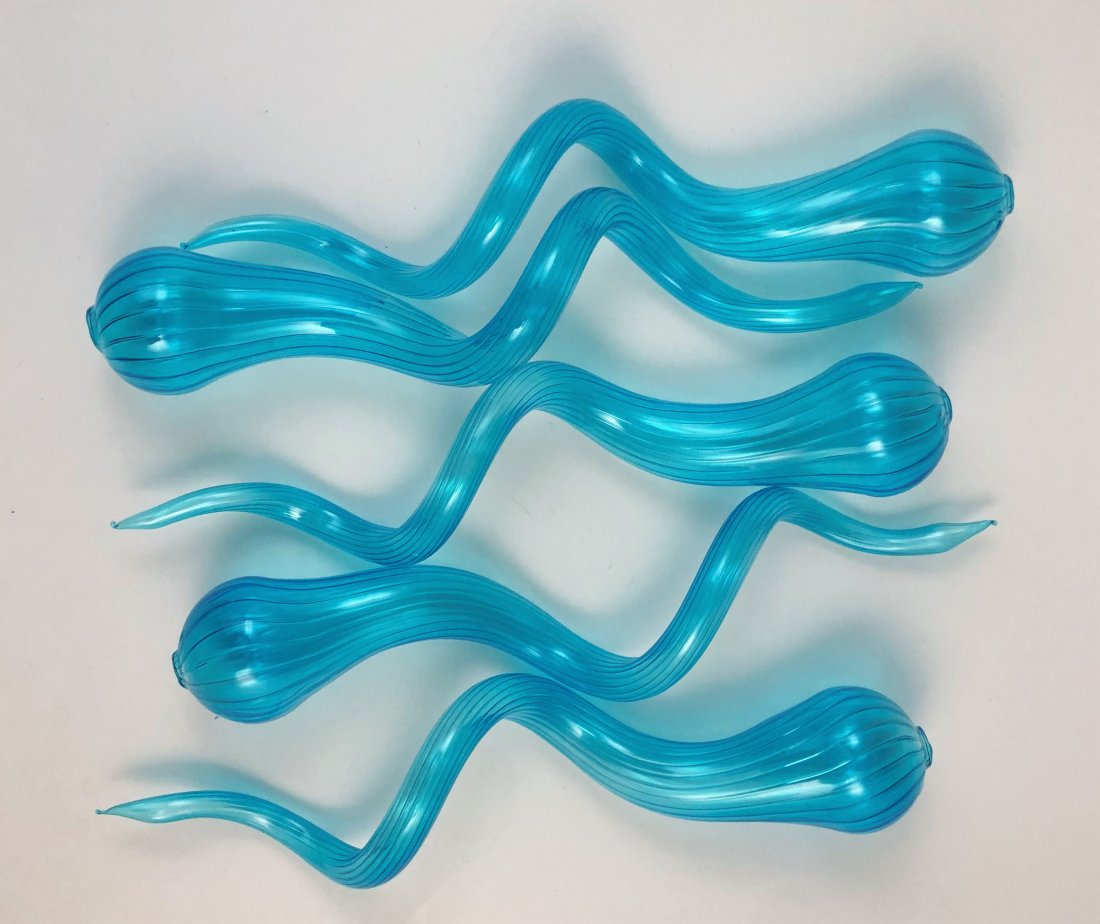Attrib. to Dale Chihuly Chandelier Blown Glass (5): ATTRIBUTED TO DALE CHIHULY (B. 1941) Grouping of 5 light blue chandelier blown glass pieces; each: 12"