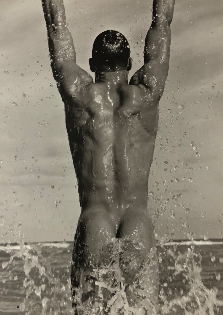 Herb Ritts - Jumping Male Nude in Water, c. 1990: HERB RITTS (1952-2002) Jumping Male Nude in Water, c. 1990's Photo-litho 14" x 10"