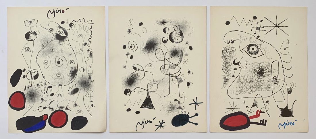 Grouping of 3 Joan Miro Lithographs with Sketches (1 of 7)