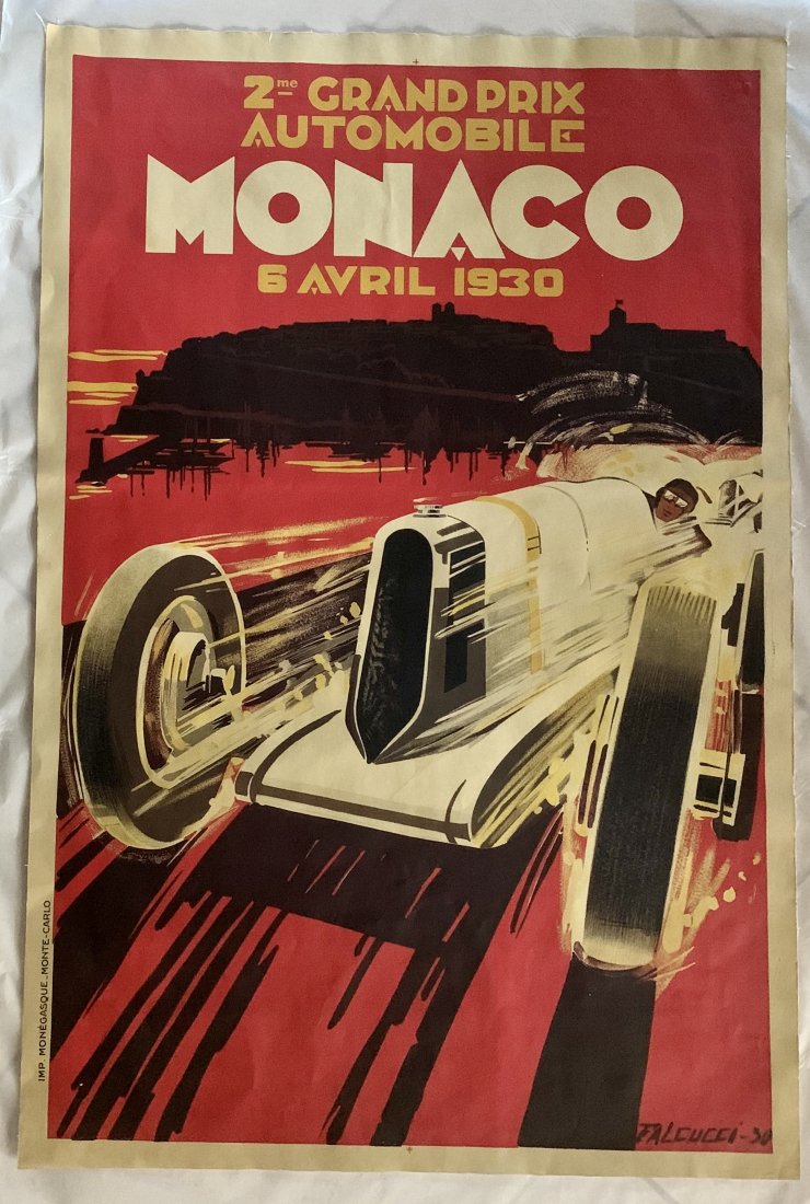 Robert Falcucci Vintage Lithograph on Linen (Monaco) (1 of 5)