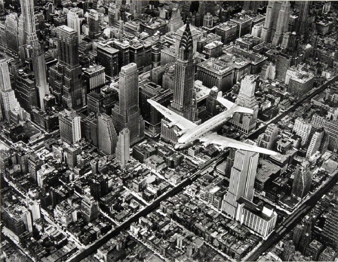 Margaret Bourke-White - DC-4 flying over Manhattan: MARGARET BOURKE-WHITE (1904-1971) DC-4 flying over Manhattan, 1939 Photo-litho 9" x 7"