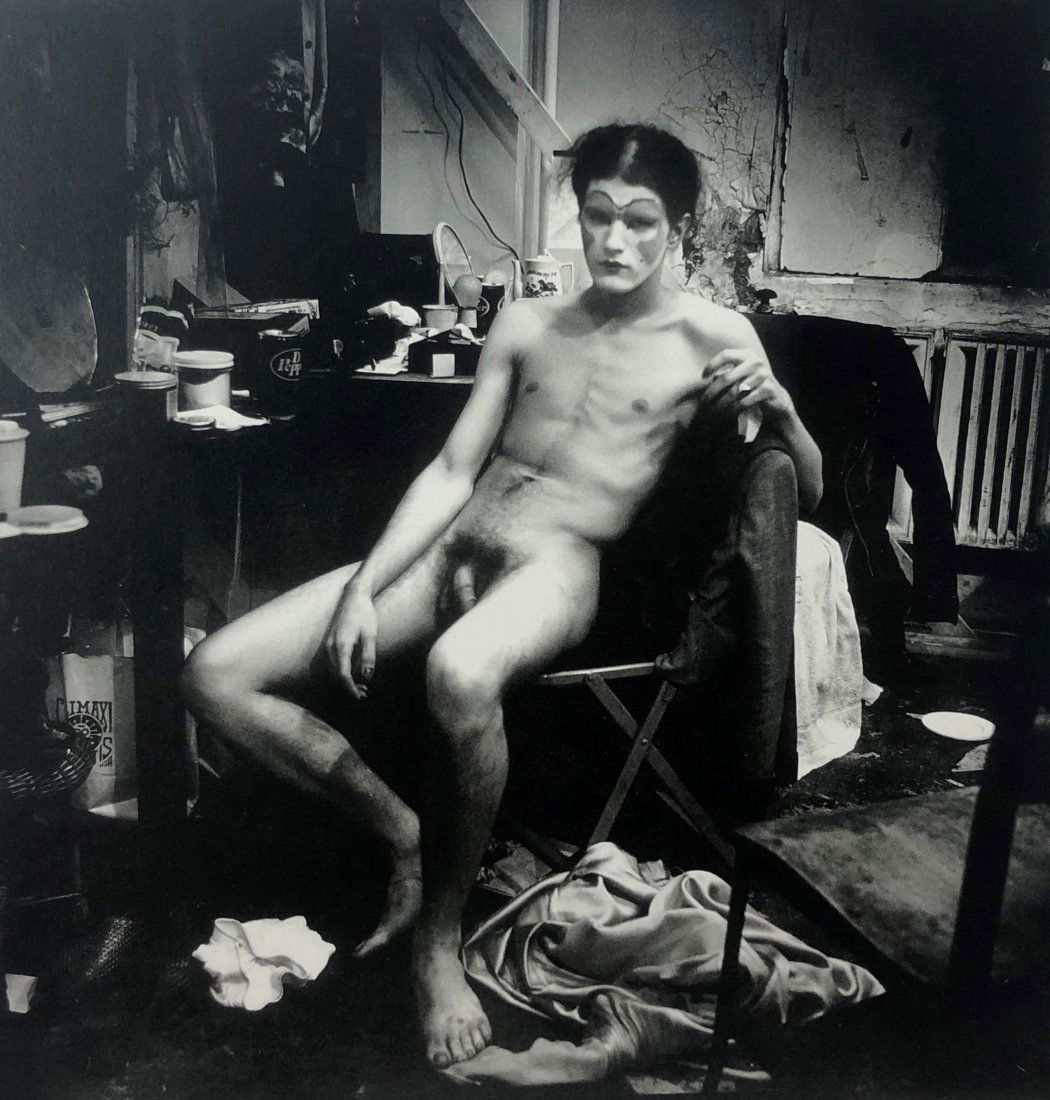 Peter Hujar - Nude Backstage, 1973: PETER HUJAR (1934-1987) Nude Backstage (Ridiculous Theatrical Comapny, Eunuchs of the Forbidden City, Westbeth), 1973 Photo-litho 8 1/4" x 8 1/4"