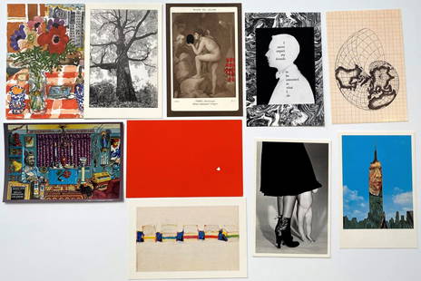 Grouping of 10 Photo-Litho Postcards: Featuring: Chris von Wangenheim, Tom Zetterstrom, Wayne Thiebaud, Massimo Vignelli, Agnes Denes, Nell Blaine, Manuel Casimiro, Tom Prassis, Jonathan Williams, Robert Cuneo Each: 4" x 6"