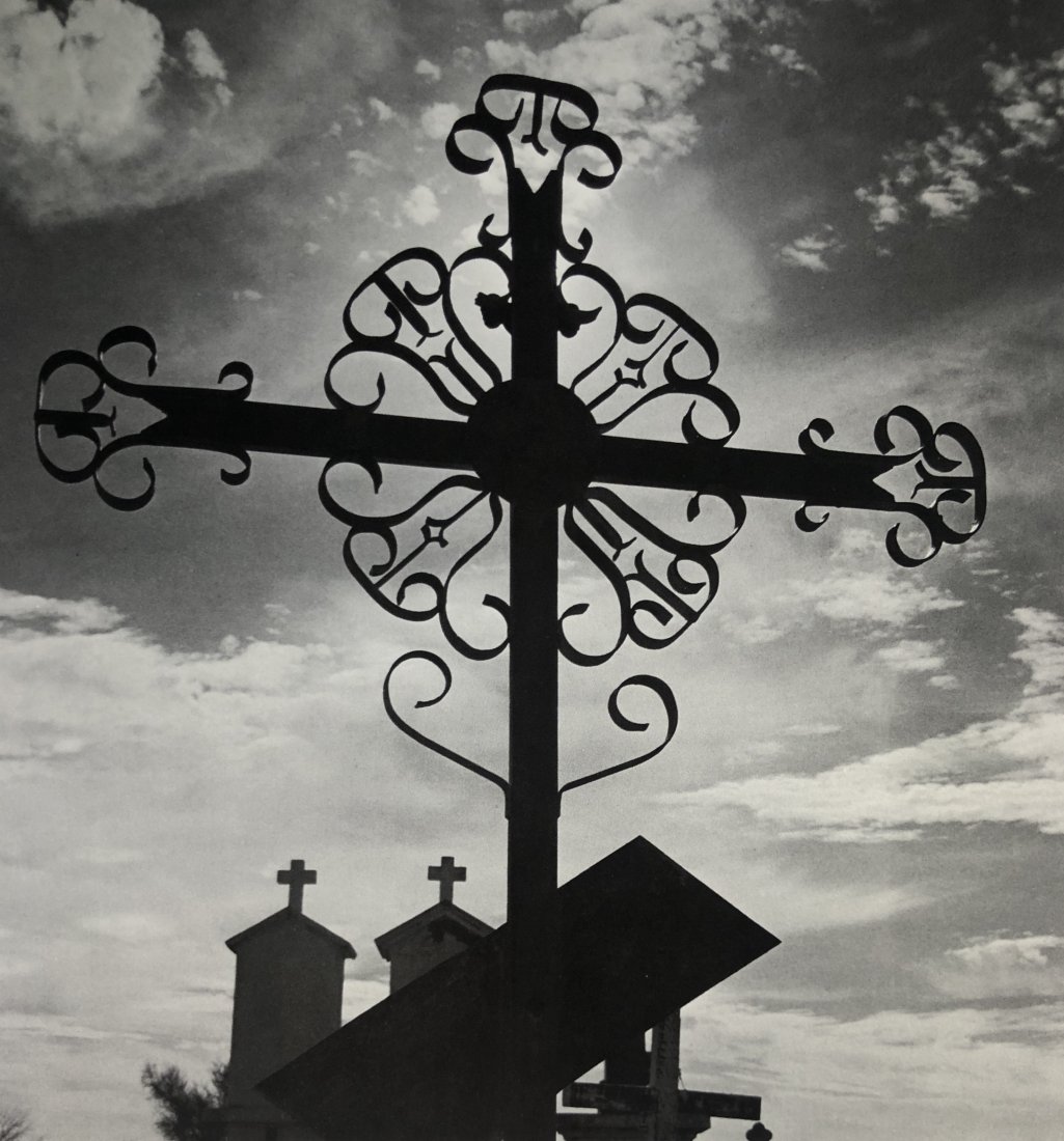 Ansel Adams - Mission San Xavier del Bac, Arizona 1950: ANSEL ADAMS (B.1902-1984) Iron Cross, Cemetery, Mission San Xavier del Bac, Arizona c.1950 Photo-litho 7.5" x 7"