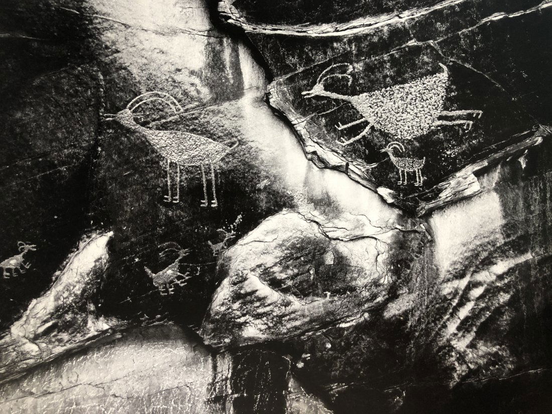 Ansel Adams - Petroglyphs, Monument Valley, Utah 1958: ANSEL ADAMS (B.1902-1984) Petroglyphs, Monument Valley, Utah (Portfolio V) 1958 Photo-litho 10" x 13"