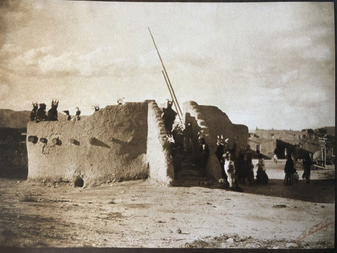 Edward Curtis - The Estufa of San Ildefonso, 1905: EDWARD CURTIS (B.1868-1952) The Estufa of San Ildefonso, 1905 Photo-Litho 5.5" x 7"