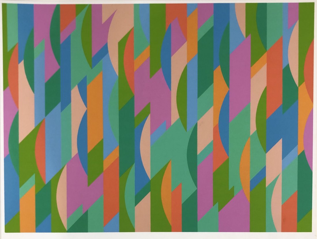 Bridget Riley - Untitled, Colored Offset Lithograph: BRIDGET RILEY (B. 1931) Untitled Offset lithograph in colors on heavy paper 23" x 18"