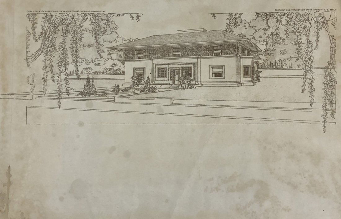 Frank Lloyd Wright - Floorplan Vintage Lithograph: FRANK LLOYD WRIGHT (1867-1959) Vintage floorplan lithograph 13 1/2" x 9"