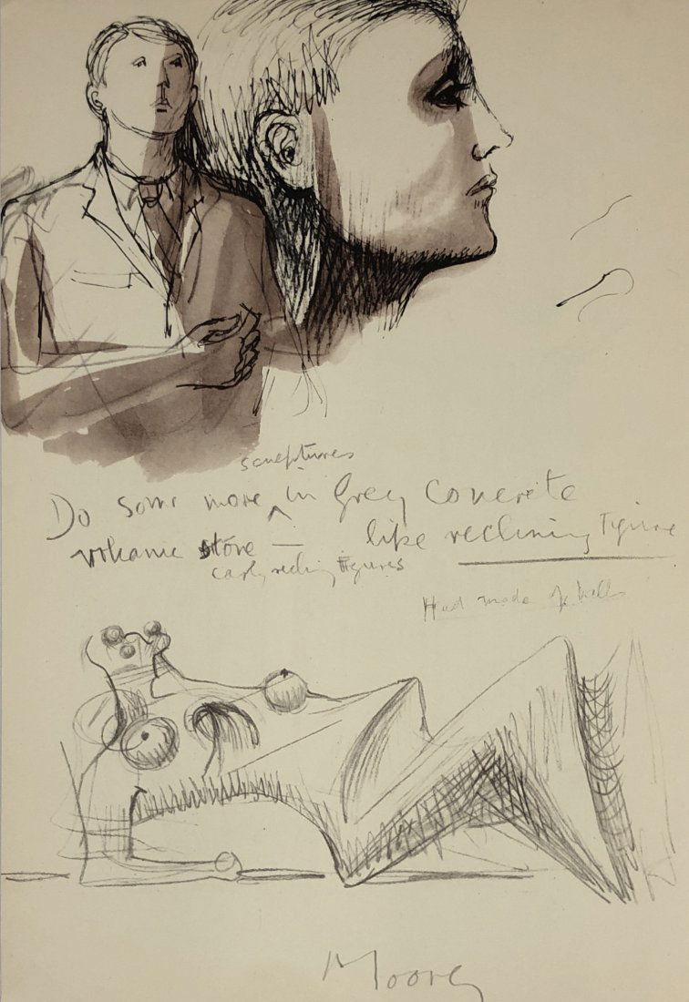 Henry Moore - Lithograph (Hand Signed): HENRY MOORE (1898-1986) Untitled Lithograph in colors 18" x 12" Signed lower side in pencil