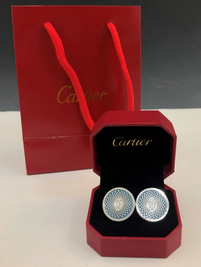 Cartier Cufflinks: CARITER (PARIS) Cufflinks issued by Cartier with box and bag