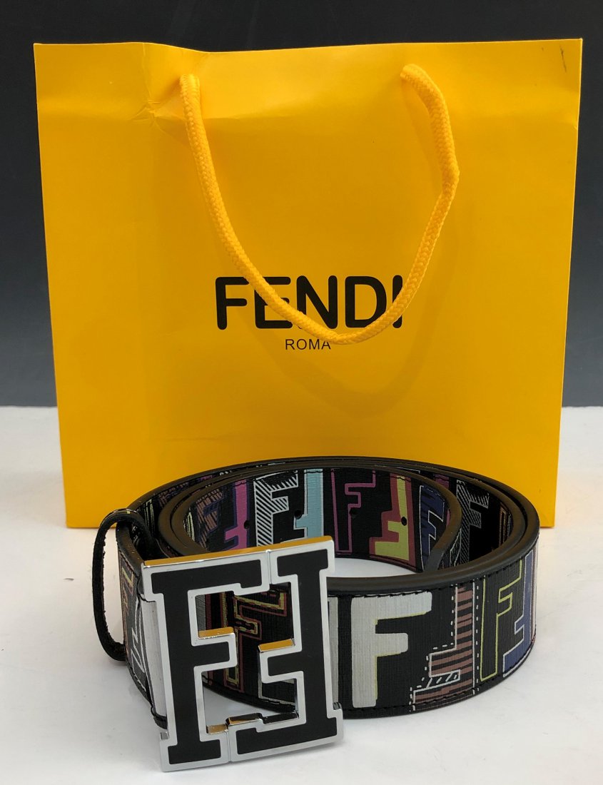Fendi Leather Belt: FENDI (ITALIAN) Belt and buckle issued by Fendi, stamped to backside