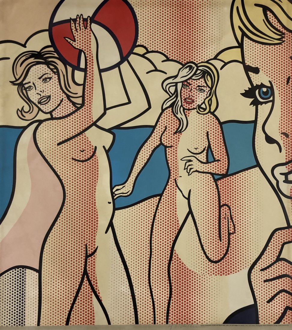 Roy Lichtenstein - Nudes with Beach Ball, Hand Signed: ROY LICHTENSTEIN (1923-1997) Nudes with Beach Ball, 1994 Offset lithograph in colors 26" x 22" Signed lower side in pencil