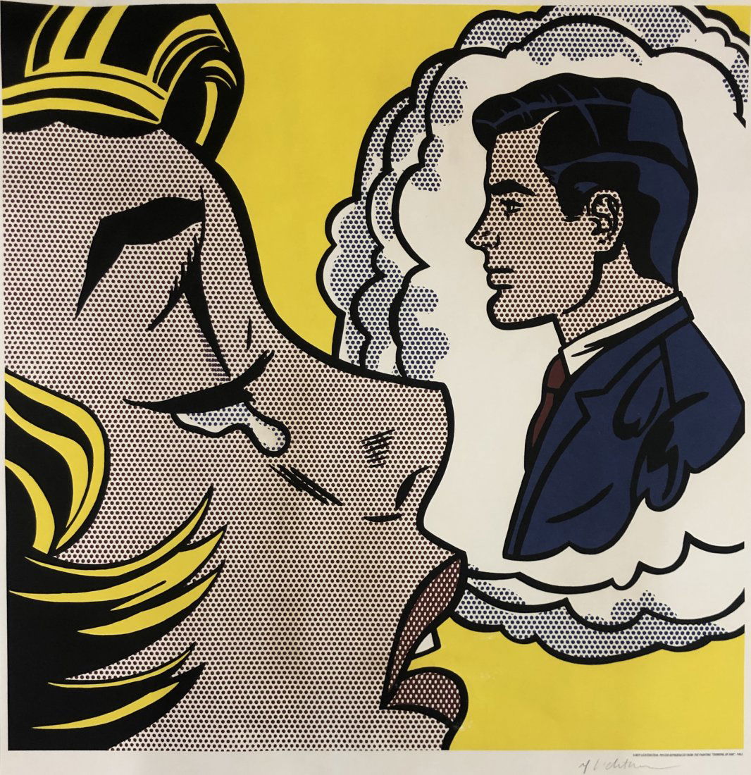 Roy Lichtenstein - Thinking of Him, Pencil Signed: ROY LICHTENSTEIN (1923-1997) Thinking of Him Offset lithograph in colors 23" x 23" Signed in pencil lower right side