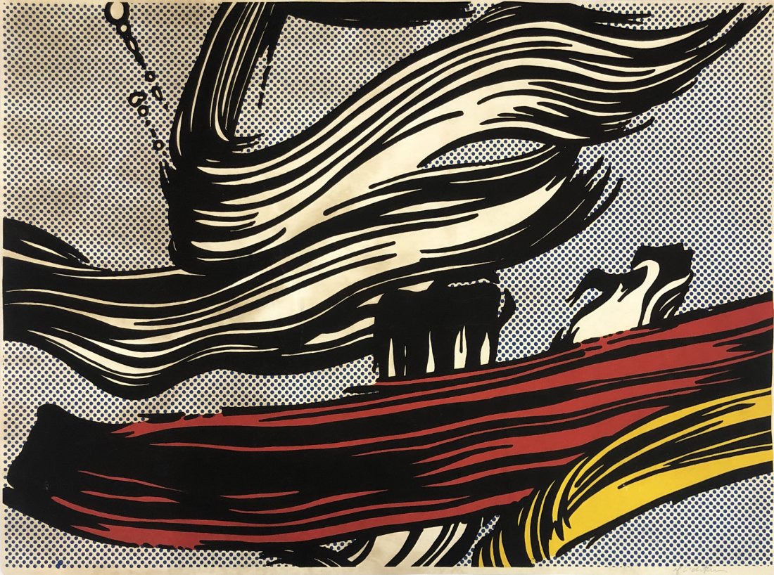 Roy Lichtenstein - Brushstroke, Pencil Signed: ROY LICHTENSTEIN (1923-1997) Brushstroke Offset lithograph in colors 23" x 30" Signed in pencil lower right side