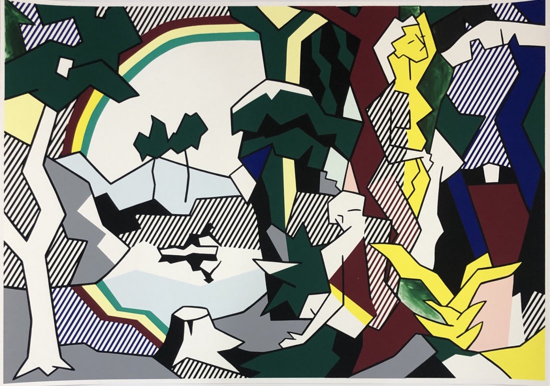 Roy Lichtenstein - Landscape with figures, 1989: ROY LICHTENSTEIN (1923-1997) Landscape with figures and rainbow , 1989 Offset lithograph in colors on heavy paper 20 1/2" x 29"