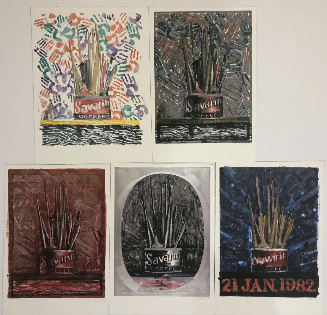 Grouping of 5 Jasper Johns Offset Lithographs: JASPER JOHNS (B. 1930) Offset lithograph in colors (5 works) 12" x 9 1/2" each