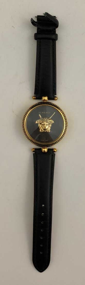 Versace Pala220 Empire Womens Watch (Black Leather): Pala220 Empire, Swiss made Versace watch with black leather band, black dial with stainless steel and sapphire crystal