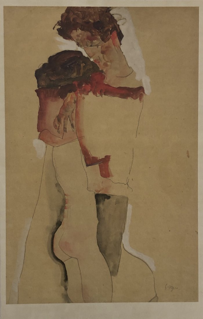 Egon Schiele - Portrait of a Woman Vintage Lithograph: EGON SCHIELE (1890-1918) Portrait of a Woman Offset lithograph in colors backed on wove paper 12" x 7 3/4"