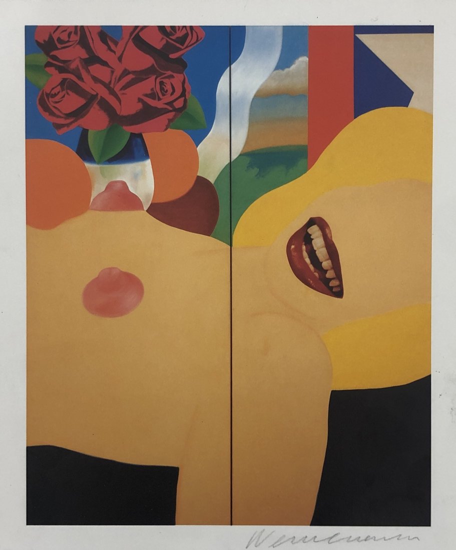 Tom Wesselmann - Nude #53, Hand Signed, Colored Print: TOM WESSELMANN (1931-2004) Nude #53 Offset lithograph in colors 8 1/2" x 10" Signed lower side in pencil